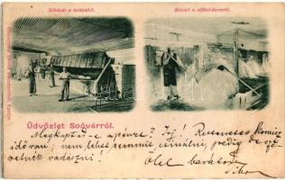 1899 Sóvár, Solivar; Sóhúzás a katlanból, Sófőző üzem, Divald / salt mine interior with workers (EK)