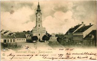 Nagykanizsa, Deák tér, templom. Alt és Böhm kiadása, gránátrepesz által sérült lap (b)