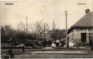 Budapest XXII. Budafok, Törley tér háttérben a pezsgőgyárral, Witz Károly üzlete és raktára (Rb)