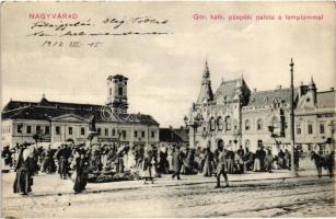 Nagyvárad, Oradea; Görögkatolikus püspöki palota a templommal, piac / Greek catholic bishops palace, church, market (EK)