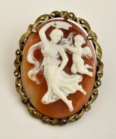 Ezüst(Ag) medál/bross kámeával, markazit (kis hiánnyal), 3,5x3 cm, bruttó: 7,8 g