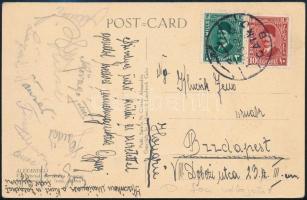 1932 A magyar labdarúgó válogatott tagjainak aláírása, többek közt Sárosi György (1912-1993), Toldi Géza (1909-1985) Lázár Gyula (1911-1983) Híres Ferenc (1902-1957) Egyiptomból küldött képeslapon / 1932 postcard from Egypt signed by the Hungarian national football team