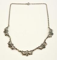 Ezüst(Ag) antik virágos nyaklánc, jelzett, h: 42 cm, nettó: