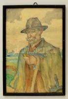 Csányi Lajos (1954-1999): Pipázó férfi. Akvarell, papír, jelzett, üvegezett keretben, 29×20 cm