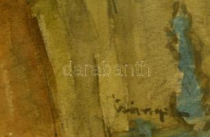 Csányi Lajos (1954-1999): Pipázó férfi. Akvarell, papír, jelzett, üvegezett keretben, 29×20 cm