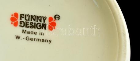 Funny Design német porcelán virágmintás hamutál, matricás, hibátlan, jelzett, d: 9 cm
