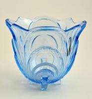 Kék üveg kaspó, alján apró csorbákkal, m: 17 cm, d: 20 cm