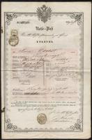 1855 Útlevél szalónakhutai lakos részére 6 kr CM okmánybélyeggel / Passport for Glasshütten bei Schlaining in Burgenland citizen