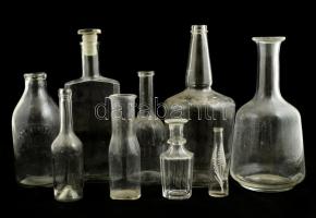 14 db különböző üvegpalack a 20. század első feléből és közepéről, több feliratos, címeres (tejes, italos, stb.)