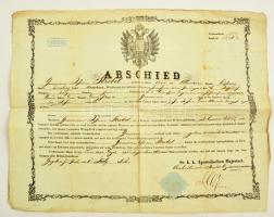 1862 Katonai végelbocsájtó levél (obsit) / Military disarming warrant 50x40 cm