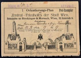 cca 1910 Bécs, Központi Temető térképe, reklámokkal, 53x61 cm / Map of Zentral-Friedhofes der Stadt ...