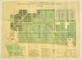 cca 1910 Bécs, Központi Temető térképe, reklámokkal, Stockinger &amp; Morsack, 52x61 cm / Map of Zentral-Friedhofes der Stadt Wien, 52x61 cm