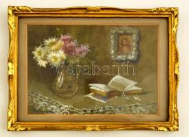 Gerhardt Alajosné (1866 -?): Asztali csendélet. Akvarell, papír, jelzett, üvegezett keretben, 10×15 cm