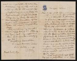 1870 Hegedűs ISándor (1847-1906) politikus, országgyülési képviselő, saját kézzel írt levele Jókay Jolánnak feleségének. Négy beírt oldal