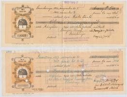 Marcali / Simontornya 1932-1937. 5db kitöltött váltó aranypengőről, mind felülbélyegezve, legtöbb bé...