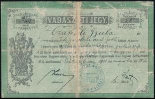 1902 Vadászjegy / Vadászati jegy, megviselt / Hunter licence