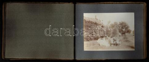 cca 1900 Vidéki utazás képeit tartalmazó fotómappa 7 érdekes képpel. Falusi élet, folyami gőzös hajó...