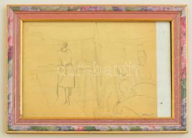 Istokovits jelzéssel: Skicc rajz. Ceruza, papír, üvegezett keretben, 19×26 cm