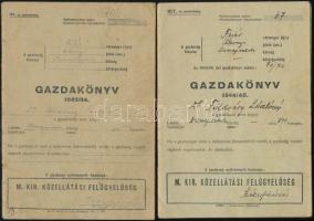 1943-1945 2db Gazdakönyv, Fejér megye, adonyi járás, Dunapentele, pecsétekkel, bejegyzésekkel.