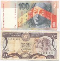 Vegyes: Ciprus 1995. 1Ł + Szlovákia 2004. 100K T:III Mixed: Cyprus 1995. 1 Pound + Slovakia 2004. 100 Korun C:F