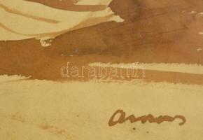 Ámos jelzéssel: Rabbi. Lavírozott tus, papír, üvegezett keretben, 30×21 cm