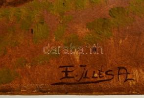 Illés jelzéssel: Tehenek az úton. Olaj, karton,  24×34 cm