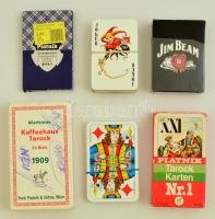 Vegyes kártya tétel, összesen 6 csomag, többségében Piatnik, köztük tarokk, francia kártya