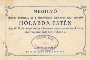 1936. Pécsi Izraelita Leányegyesület meghívója / Einladungskarte Israelit. Frauenverein Pécs