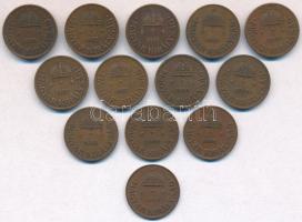 1926-1939. 1f Br (13xklf) teljes sor! T:1-,2,2-   Hungary 1926-1939. 1 Fillér Br (13xdiff) full series! C:AU,XF,VF Adamo P1