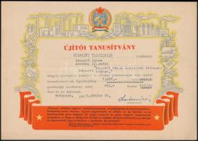 1953 8 db újító tanúsítvány és emléklap a Kispesti Textilgyárból, 17x24 és 30x21 cm közti méretben