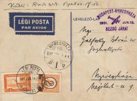 1931.06.14. Budapest - Nyíregyháza első repülés levelezőlap / Erstflugkarte