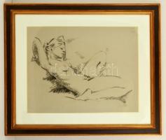 Eva Gottlieb (?-): Női akt. Szén, papír, jelzett, üvegezett keretben, 48×63 cm