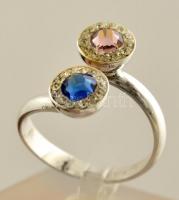 Ezüst(Ag) gyűrű, színes, szintetikus kövekkel, jelzett, méret: 55, bruttó: 3,5 g