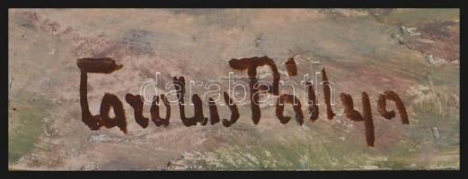 Pállya Carolus (1875-1930): Pihenő lovak. Olaj, falemez, jelzett, 11×16,5 cm