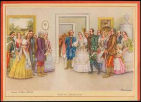 cca 1930 Magyar Királyi Posta díszes távirat, Biczó András Magyar lakodalom képével, 25x18,5 cm