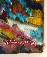 Schéner jelzéssel: Mediterrán házudvar. Olaj, gyűrött vászon, 50×78 cm