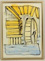 Olvashatatlan jelzéssel: Suhan és kvartyog a víz. Akvarell-tus, papír, üvegezett keretben, 69×49 cm