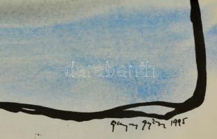 Olvashatatlan jelzéssel: Suhan és kvartyog a víz. Akvarell-tus, papír, üvegezett keretben, 69×49 cm