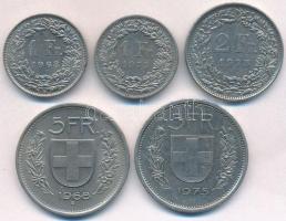 Svájc 1968-1979. 1Fr Cu-Ni (2x) + 1975. 2Fr Cu-Ni + 1968-1975. 5Fr Cu-Ni (2x) T:2 Switzerland 1968-1979. 1 Franc Cu-Ni (2x) + 1975. 2 Francs Cu-Ni + 1968-1975. 5 Francs Cu-Ni (2x) C:XF