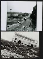 Autóbuszok tétele, 3 db vintage fotó, 2 db mai nagyítás, és 3 db modern képeslap autóbusz motívummal