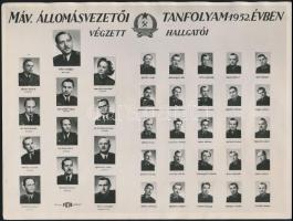 1952 MÁV Állomásvezetők képzése, 2 db kistabló, nevesített portrékkal, 18x24 cm és 17,5x22 cm