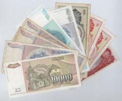 Jugoszlávia 1953. 100D + 1986. 100D (2x) + 1981. 1000D + 1985. 5000D (3x) + 1991. 1000D + 1992. 100D...