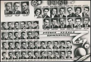 1961 Székesfehérvár, a József Attila Gimnázium tanárai és végzős növendékei, kistabló nevesített portrékkal, 20x30 cm