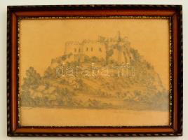 Olvashatatlan jelzéssel: Nagy Somló vára 1851. Ceruza, papír, üvegezett keretben, 24×32 cm