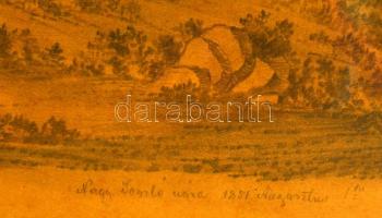 Olvashatatlan jelzéssel: Nagy Somló vára 1851. Ceruza, papír, üvegezett keretben, 24×32 cm