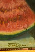 Trinblet jelzéssel: Szilvás csendélet. Olaj, karton, keretben, 48×68 cm