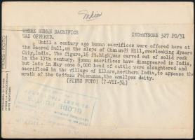 1934 Indiában készült 3 db vintage sajtófotó, angol nyelven feliratozva, 13x18 cm / 3 photos from In...