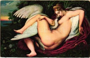 7 db régi erotikus művészlap, közte kétfarkú sellő / 7 pre-1945 erotic art postcards, among them a t...