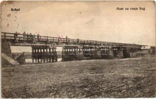 Sokal - 3 pre-1945 town-view postcards, bridge, school