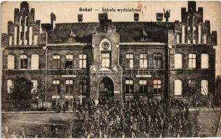 Sokal - 3 pre-1945 town-view postcards, bridge, school